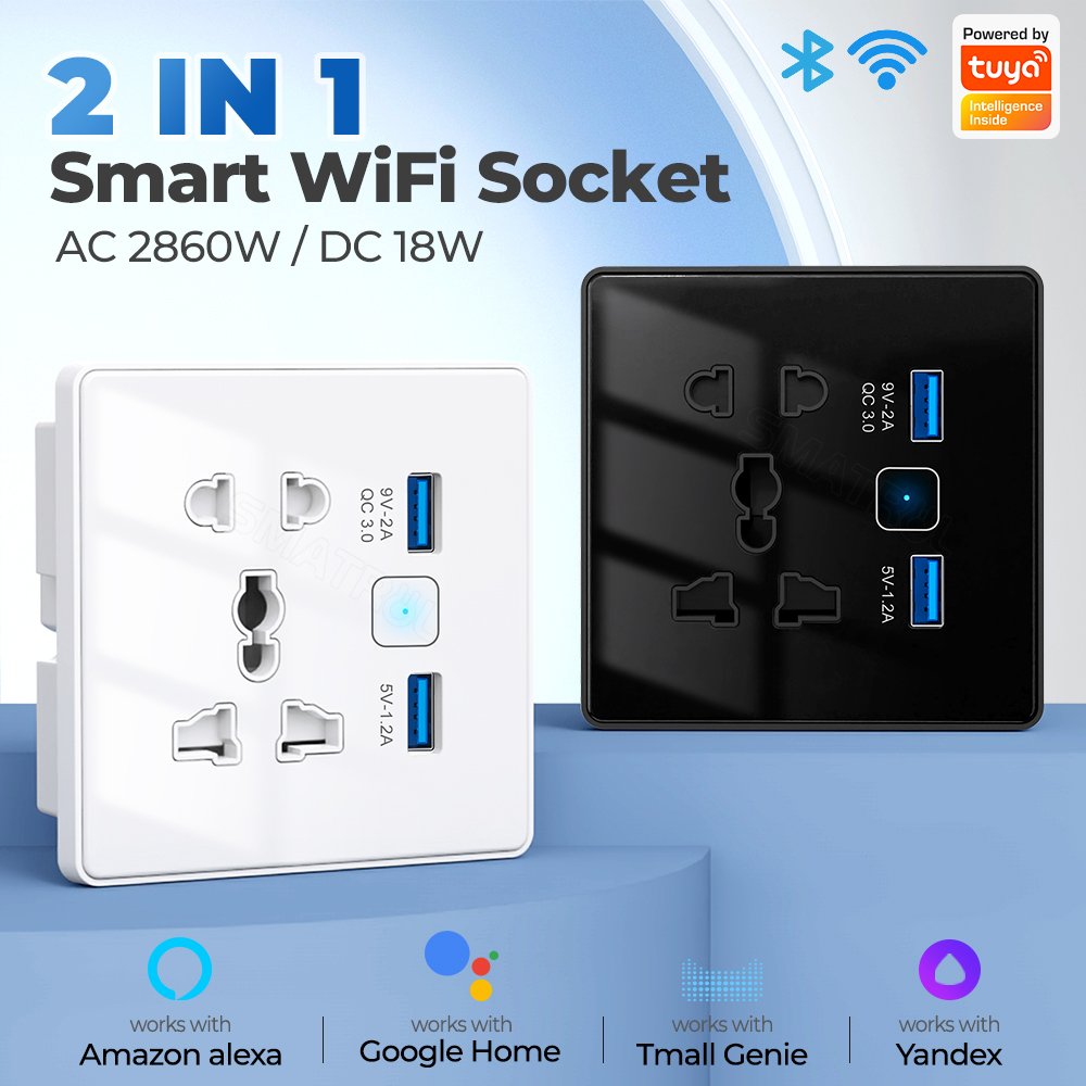 Tempered Glass Fast Charger 3.0 USB Smart Home Automation Google Home Alexa US EU UK Plug Tuya Wifi Wall Universal Smart Socket