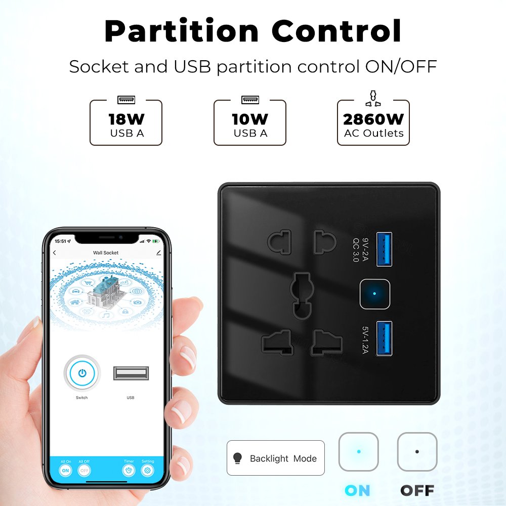 Tempered Glass Fast Charger 3.0 USB Smart Home Automation Google Home Alexa US EU UK Plug Tuya Wifi Wall Universal Smart Socket