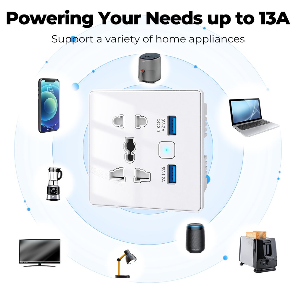 Tempered Glass Fast Charger 3.0 USB Smart Home Automation Google Home Alexa US EU UK Plug Tuya Wifi Wall Universal Smart Socket