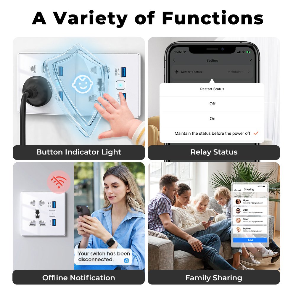 Tempered Glass Fast Charger 3.0 USB Smart Home Automation Google Home Alexa US EU UK Plug Tuya Wifi Wall Universal Smart Socket