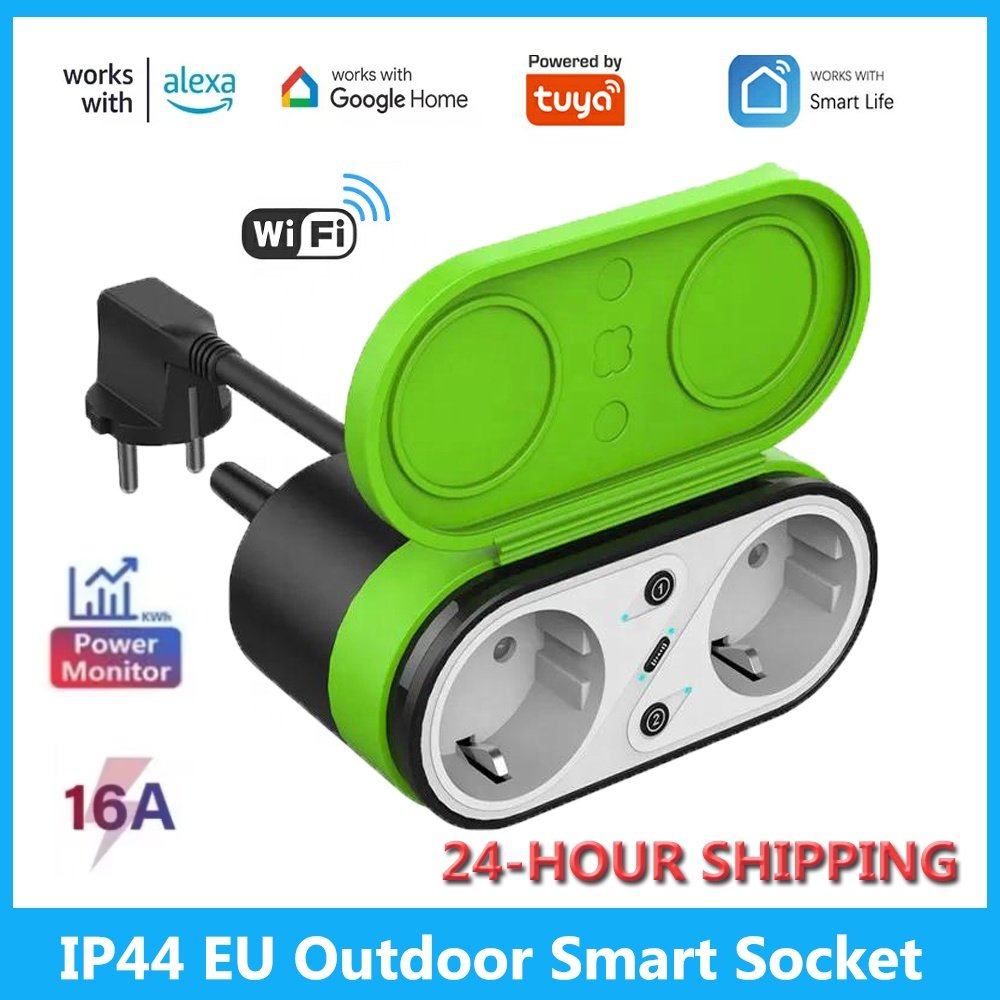 IP44 Outdoor Waterproof Smart Plug 16A WiFi Remote Control Smart Socket With Power Monitor Function For Tuya Smart Life Alexa