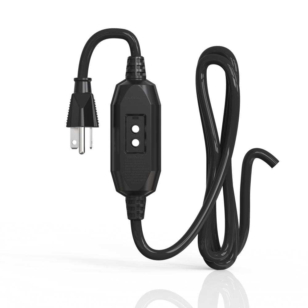 15 Amp Auto Reset 3 Prong self-test In-line Portable GFCI extension cord Right Angle Plug Assembly