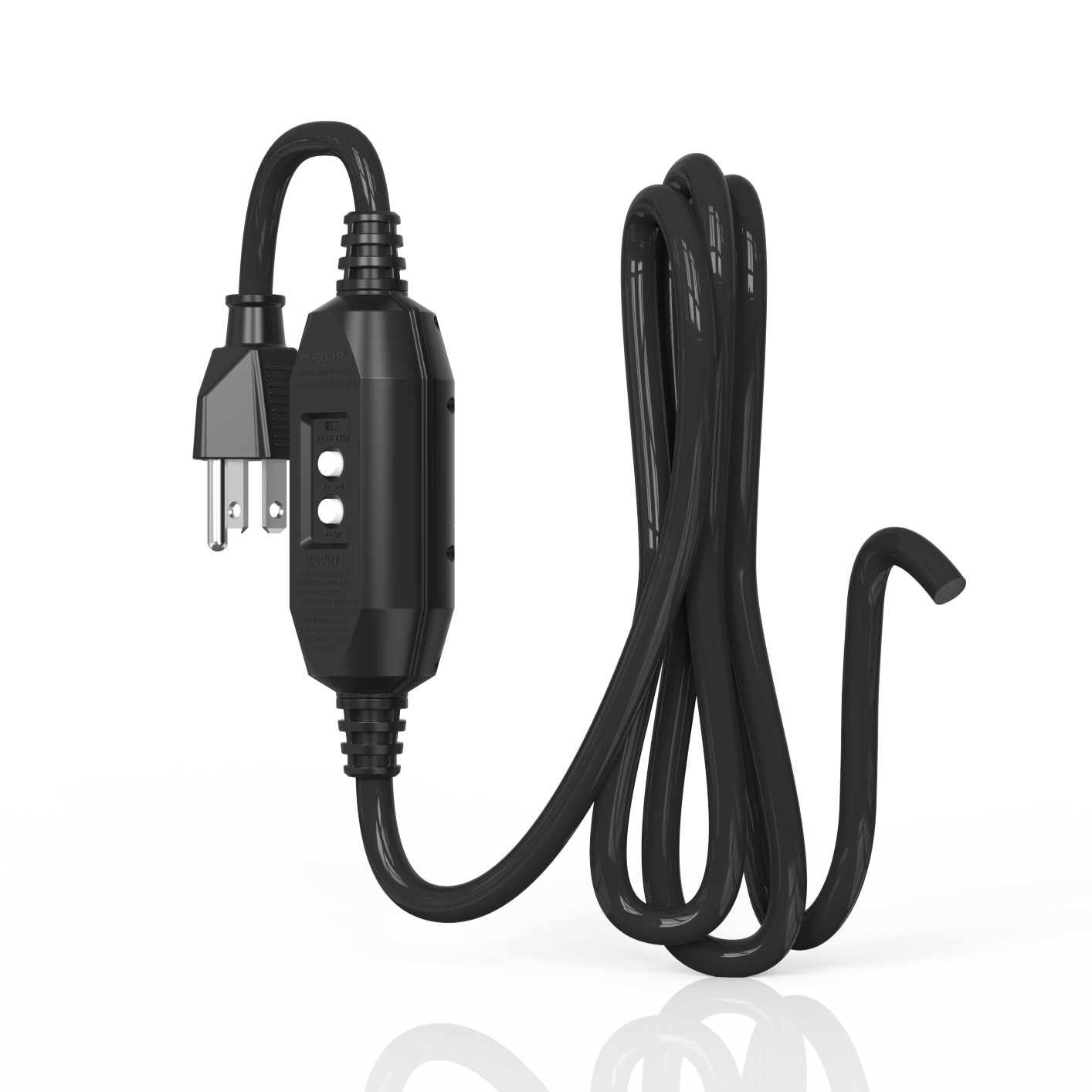 15 Amp Auto Reset 3 Prong self-test In-line Portable GFCI extension cord Right Angle Plug Assembly