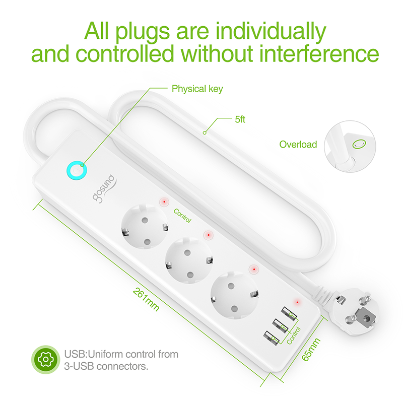 EU Power Strip With USB Extension Socket Smart Plug Power Strip 3 USB LED Light Tower Power Strip EU Plug