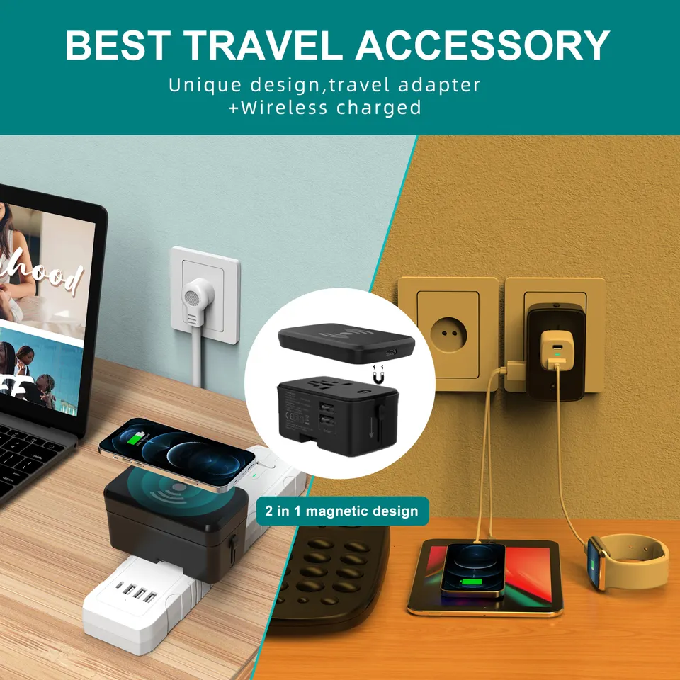 ODM custom power bank universal adapter promotional items multi plug adapter portable OEM travel adapters with charger bank