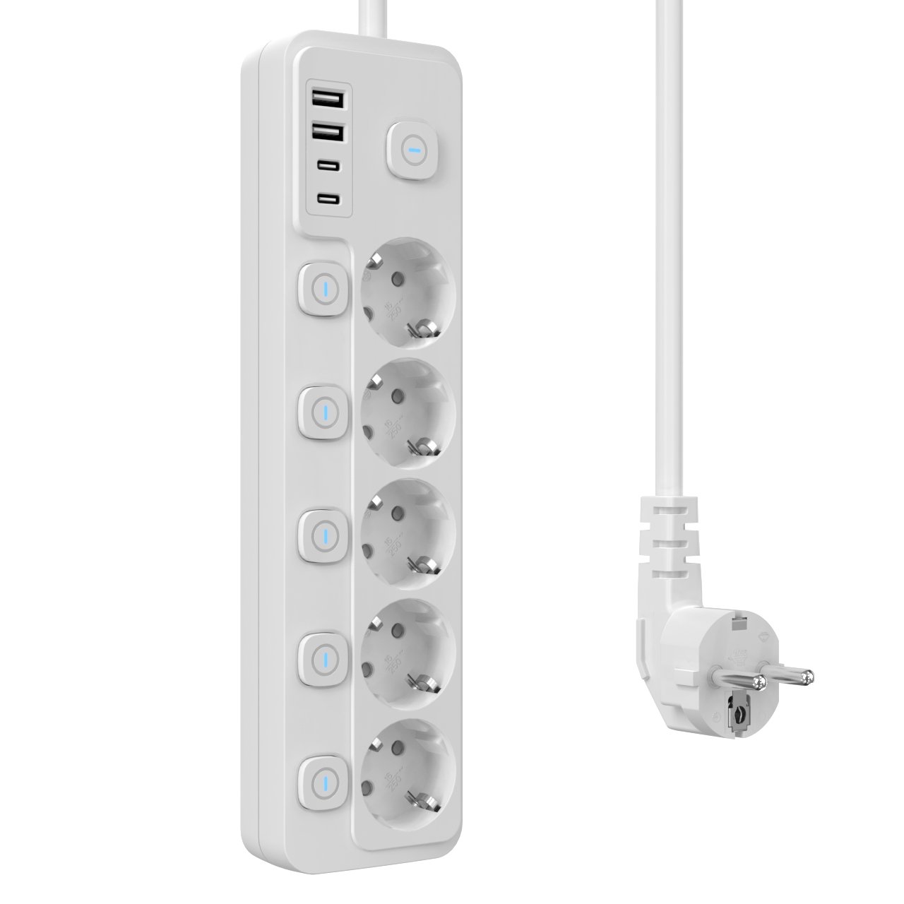 5 Outlet Wall Mount Type G Flat Plug EU Power Strip Socket With Individual Switches Surge Protection Wholesale