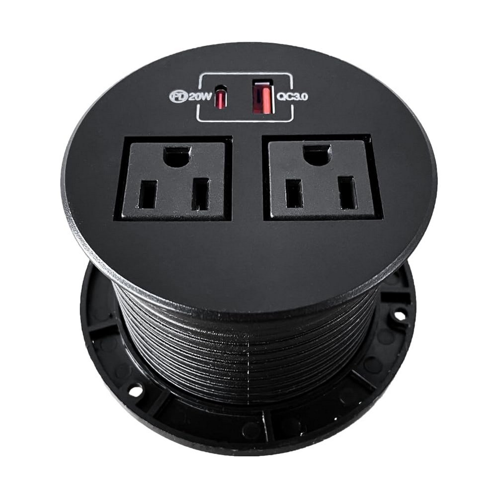 2 US Plugs Conference table grommet power outlet Recessed desk outlet desk power grommet with USB A USB C Fast Charging Ports