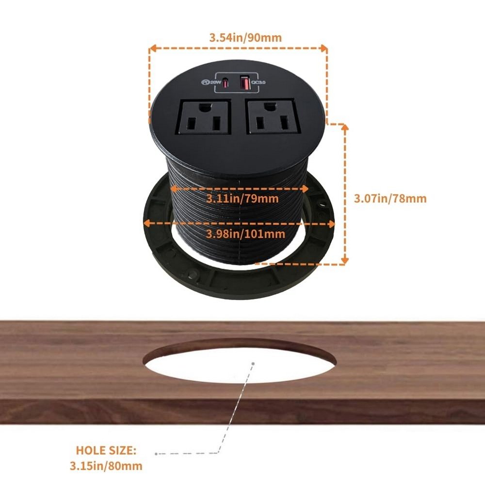 2 US Plugs Conference table grommet power outlet Recessed desk outlet desk power grommet with USB A USB C Fast Charging Ports