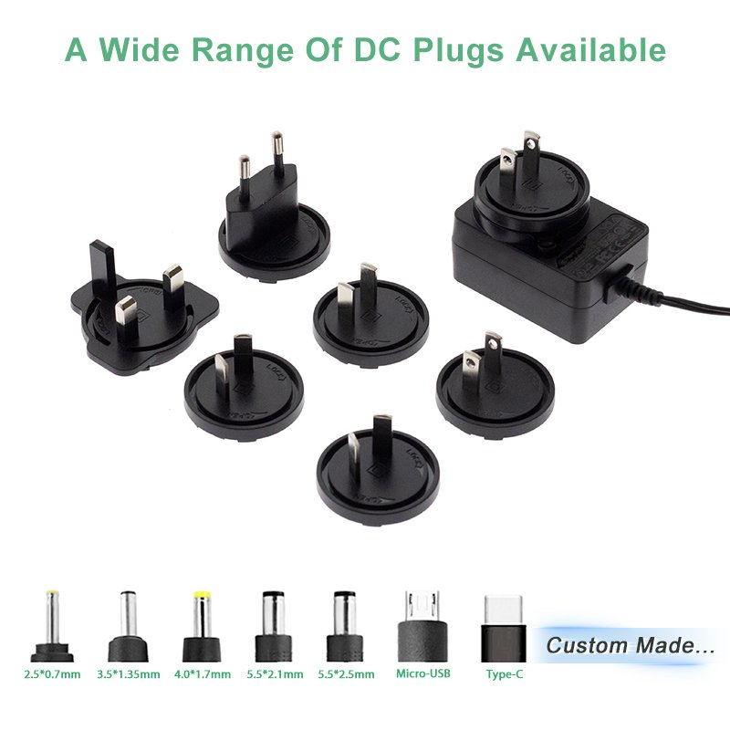 UL cUL FCC CE GS KC PSE SAA certified AC DC Power Adapter 36w 24V 1.5A 12v3a Interchangeable Plugs for air purifier motor fan