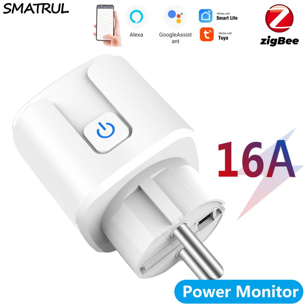 Tuya Zigbee 3.0 Smart Plug Socket EU 16A Power Outlet Electric Monitor Remote Control For Alexa Google Home For Gateway