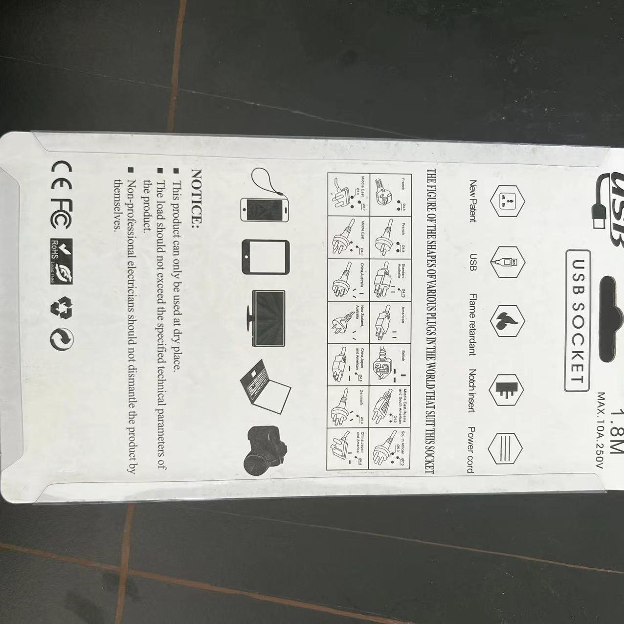 Customized Multi Plug Power Socket 3 USB Ports 2 Ways Universal Extension Cable Yellow Color 10A Rated Power Strip 2 AC Outlets