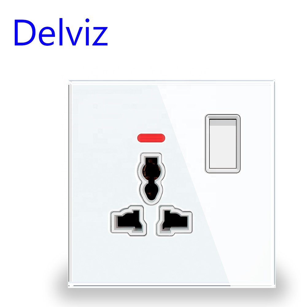 Delviz With Switch control, AC 110V~250V,LED indicator,Crystal Glass Panel 16A Power Outlet, Electric plug Universal Wall Socket