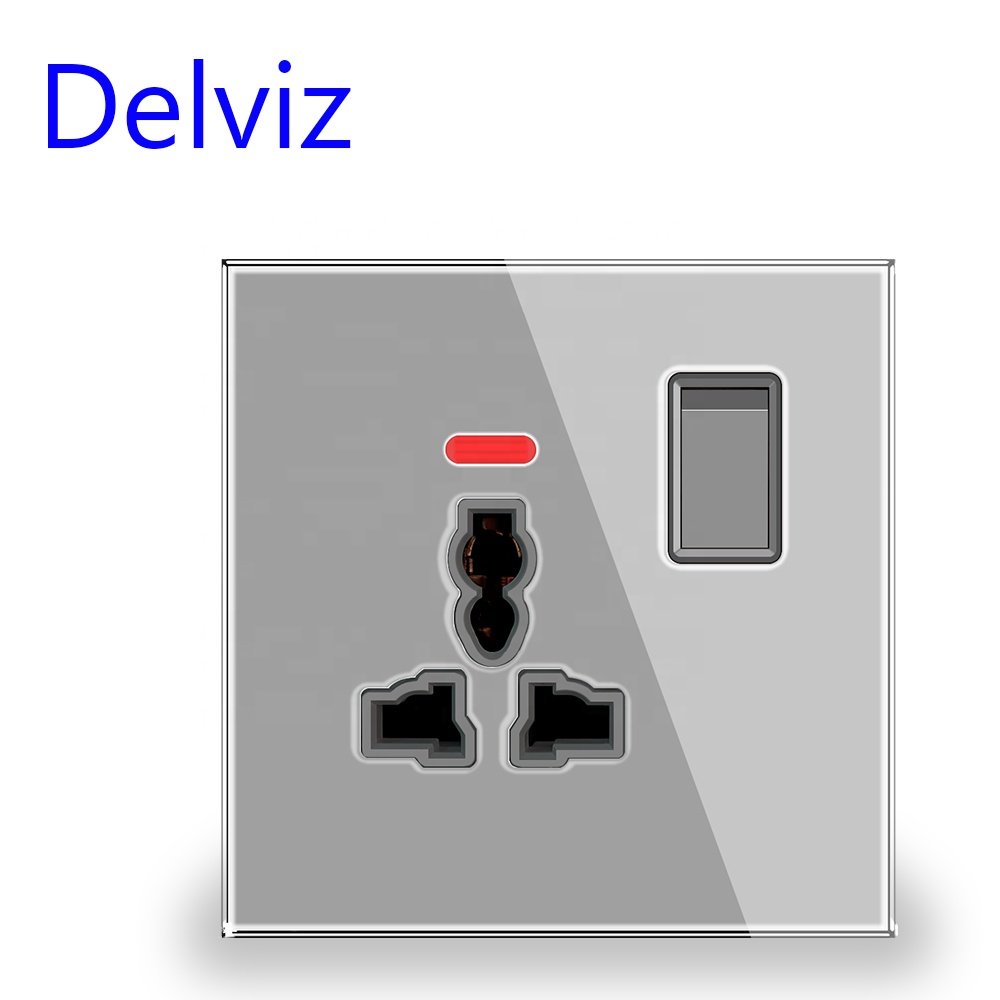 Delviz With Switch control, AC 110V~250V,LED indicator,Crystal Glass Panel 16A Power Outlet, Electric plug Universal Wall Socket