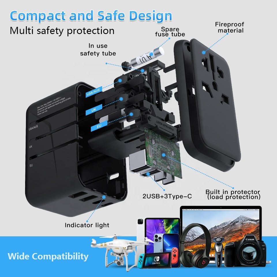 Worldplug PD 45W Fast Charger Travel Adaptor Universal Multiple Plug USB Travel Plug Adapter