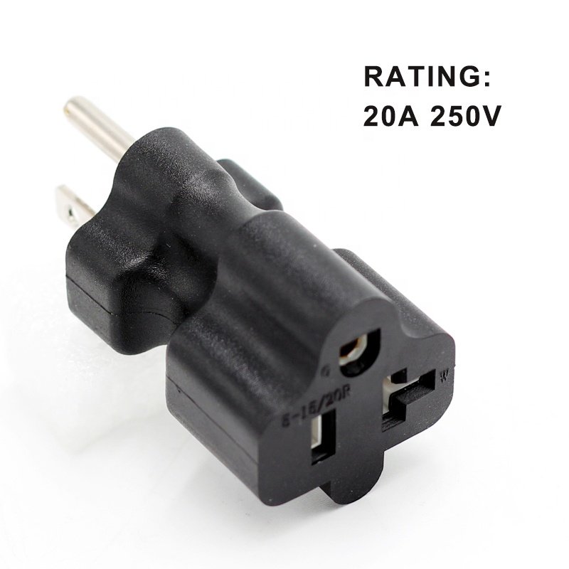 Nema 5-20P Male To 5-20R Female AC Power Converter Adapter 5-20P to 5-15R 15A 125V to 20A 125V T-Blade Plug