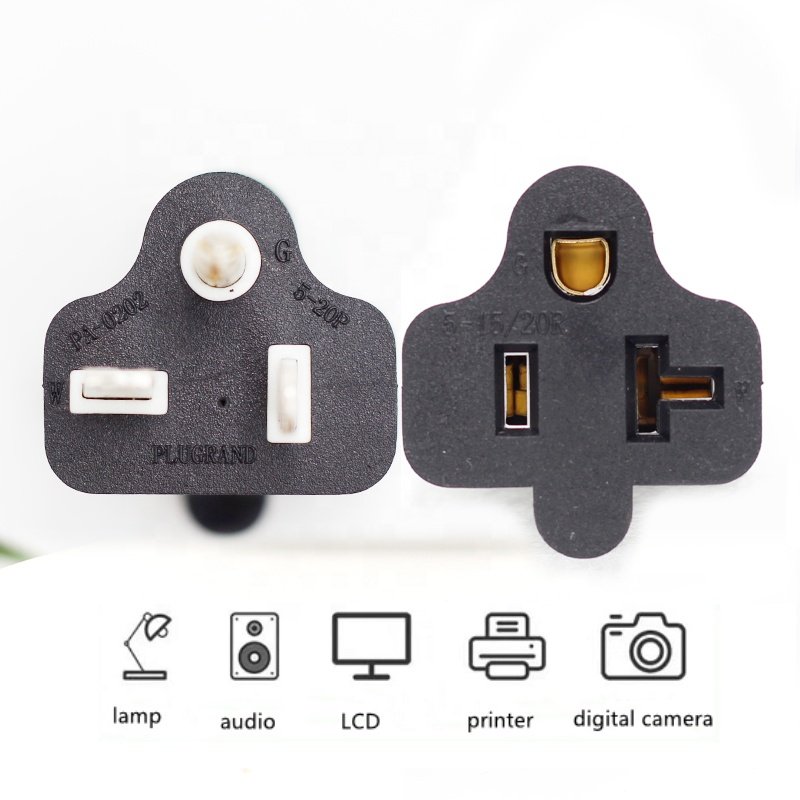 Nema 5-20P Male To 5-20R Female AC Power Converter Adapter 5-20P to 5-15R 15A 125V to 20A 125V T-Blade Plug