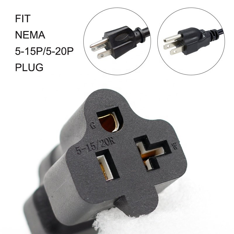 Nema 5-20P Male To 5-20R Female AC Power Converter Adapter 5-20P to 5-15R 15A 125V to 20A 125V T-Blade Plug
