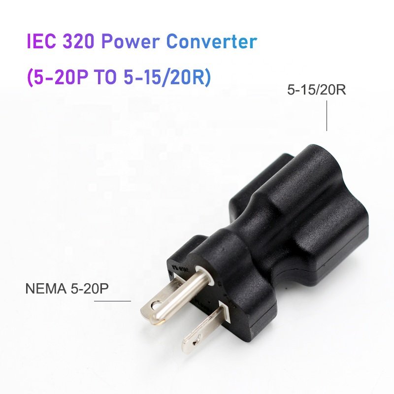 Nema 5-20P Male To 5-20R Female AC Power Converter Adapter 5-20P to 5-15R 15A 125V to 20A 125V T-Blade Plug