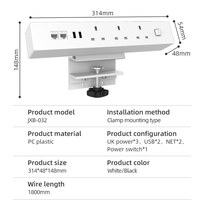 New Design UK 3 Ways Electrical Plugs Socket With USB Desk Clamp Mounted Removable Power Outlet Extension Table Socket