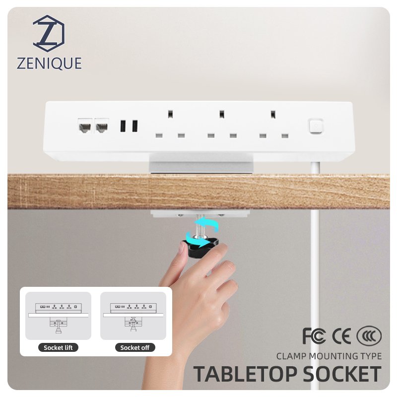 New Design UK 3 Ways Electrical Plugs Socket With USB Desk Clamp Mounted Removable Power Outlet Extension Table Socket