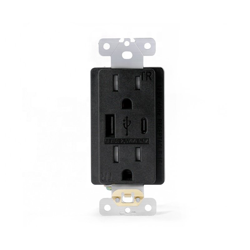American Standard 15A 125V Wall Plug Socket With 5V 5A USB Outlet Type A Type C Decorate Wall Socket