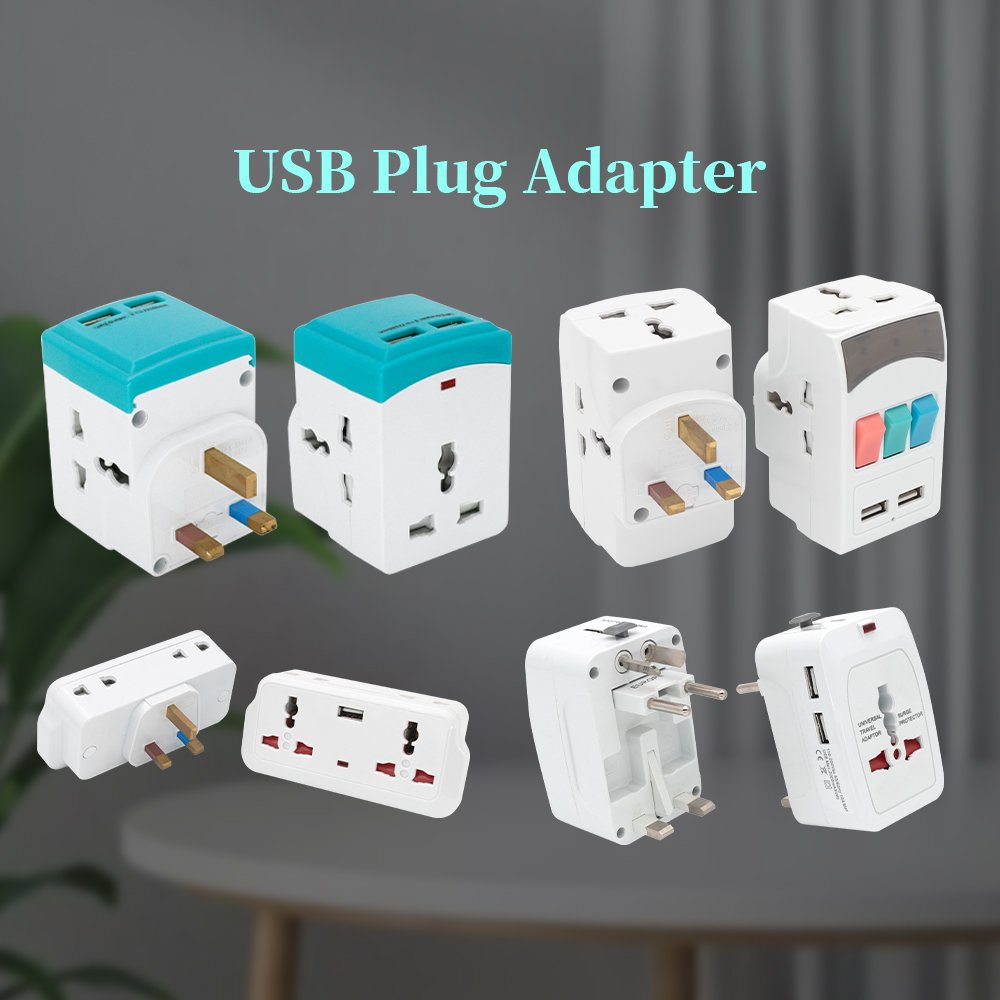 7507 2 Pin 2 Way Two Prong Plug Adapter with eu plug
