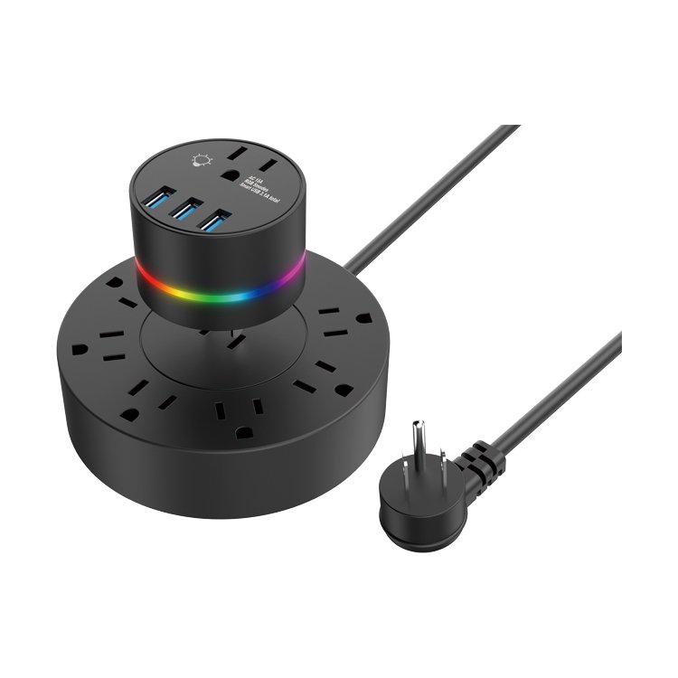 USA surge protector power strips with 9 outlets 3usb ports with RGB led light for 3 pin plugs