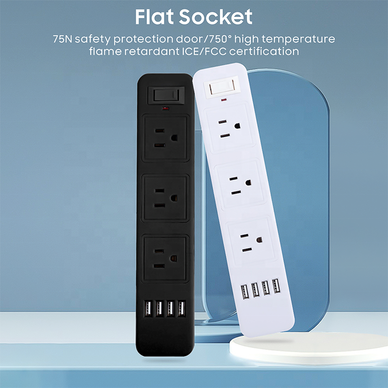 6.6FT Long Extension Cord with 3 Outlets 4 USB-A Charging Ports Desktop Charging Station Wall Plugs Sockets