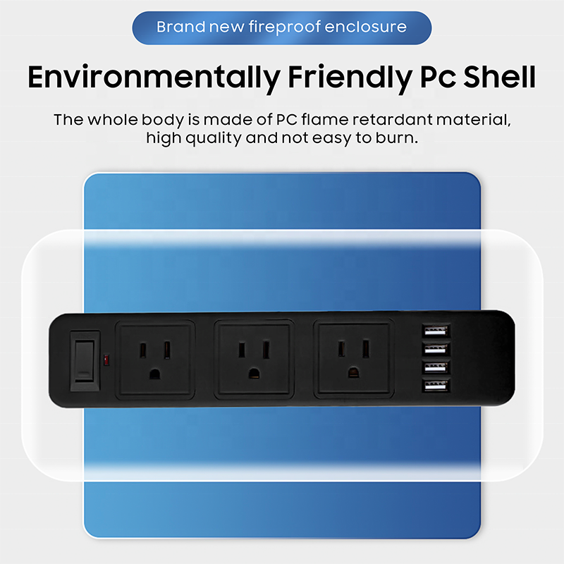 6.6FT Long Extension Cord with 3 Outlets 4 USB-A Charging Ports Desktop Charging Station Wall Plugs Sockets