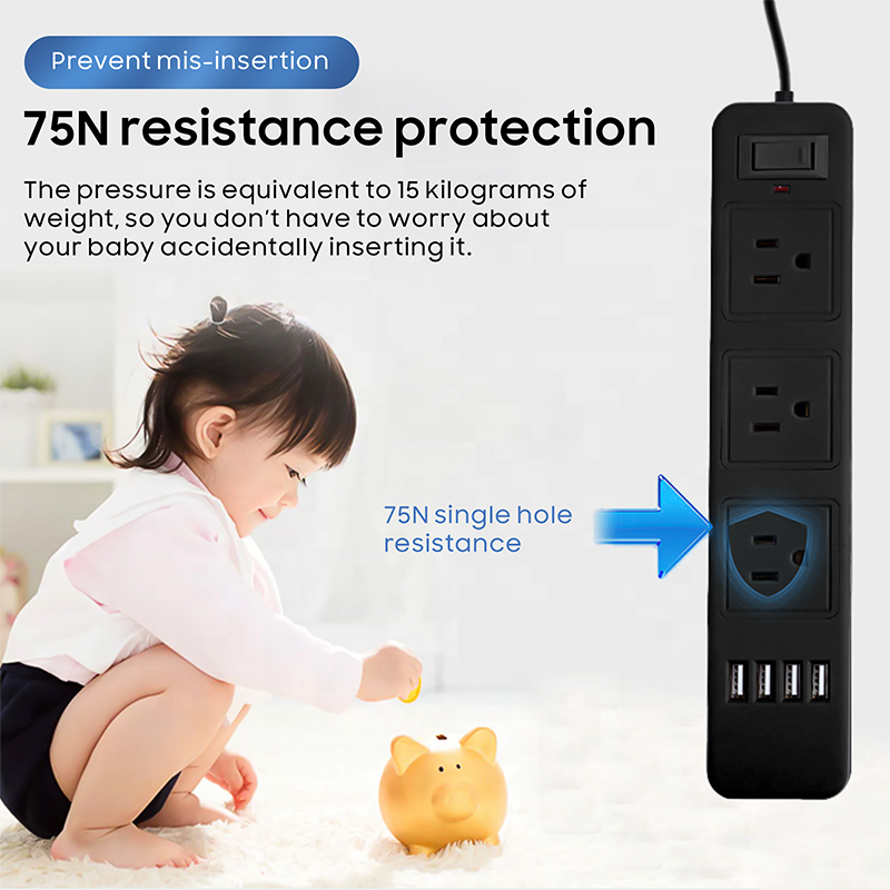 6.6FT Long Extension Cord with 3 Outlets 4 USB-A Charging Ports Desktop Charging Station Wall Plugs Sockets