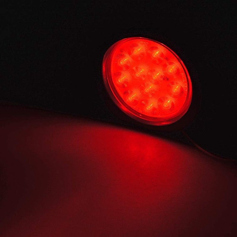4 Inch Round 12 LED Tail Lights Stop Turn Tail Back-up Reverse Fog Lights w/Grommet 3-Prong Wire Pigtails for Truck Trailer RV