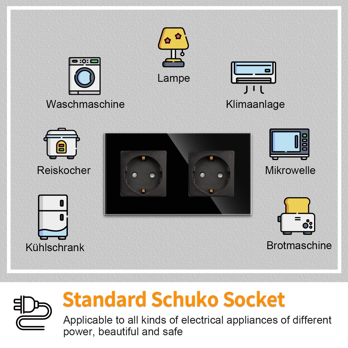 Bingoelec 2024 Hot Selling 16amper Double EU Wall Socket Single Electric Plug Schuko Socket with Home