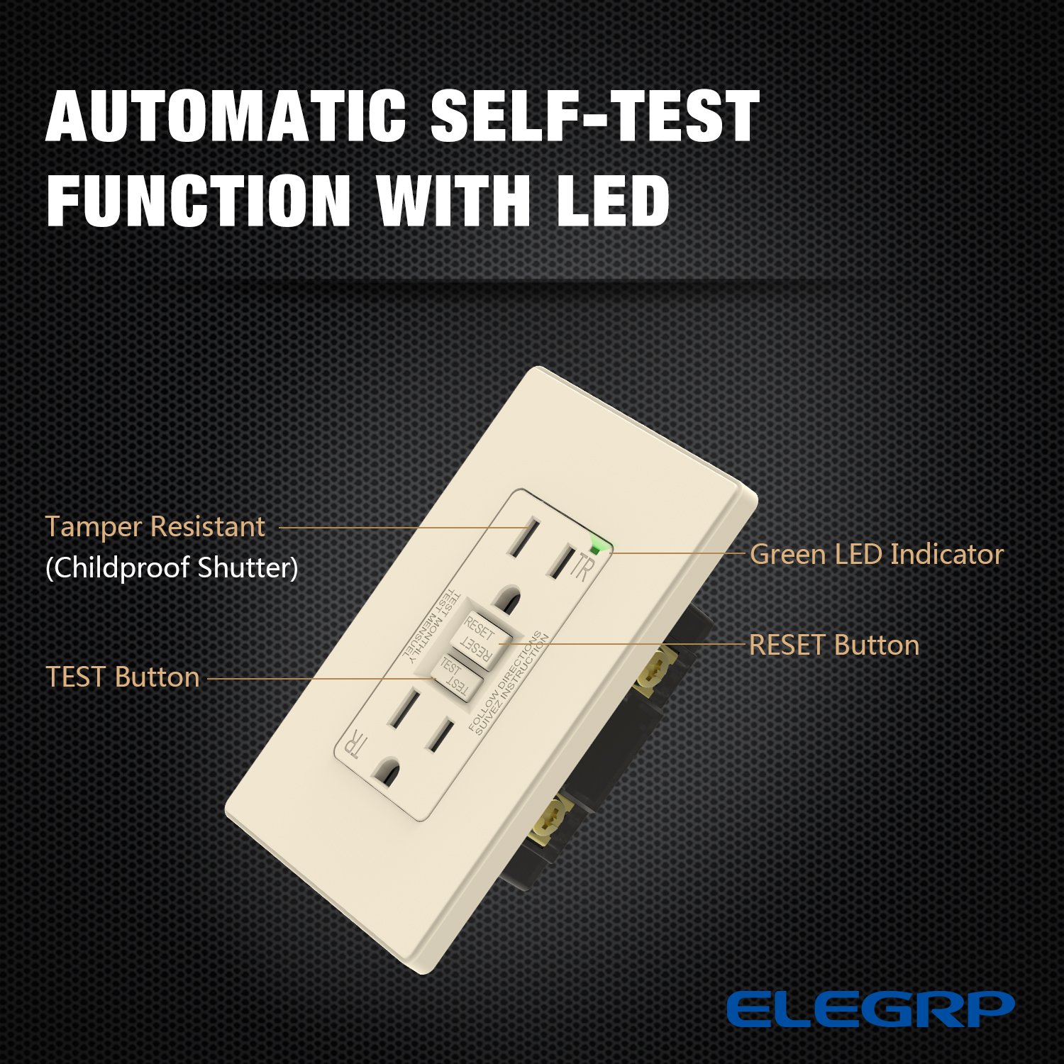 TR Outlet Self-test GFCI Plug Electric Wall Switch manufacturers NEMA 5-15R In-wall Outlet, Light Almond wall Socket