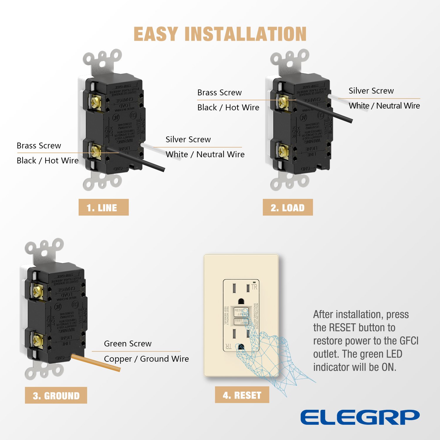 TR Outlet Self-test GFCI Plug Electric Wall Switch manufacturers NEMA 5-15R In-wall Outlet, Light Almond wall Socket