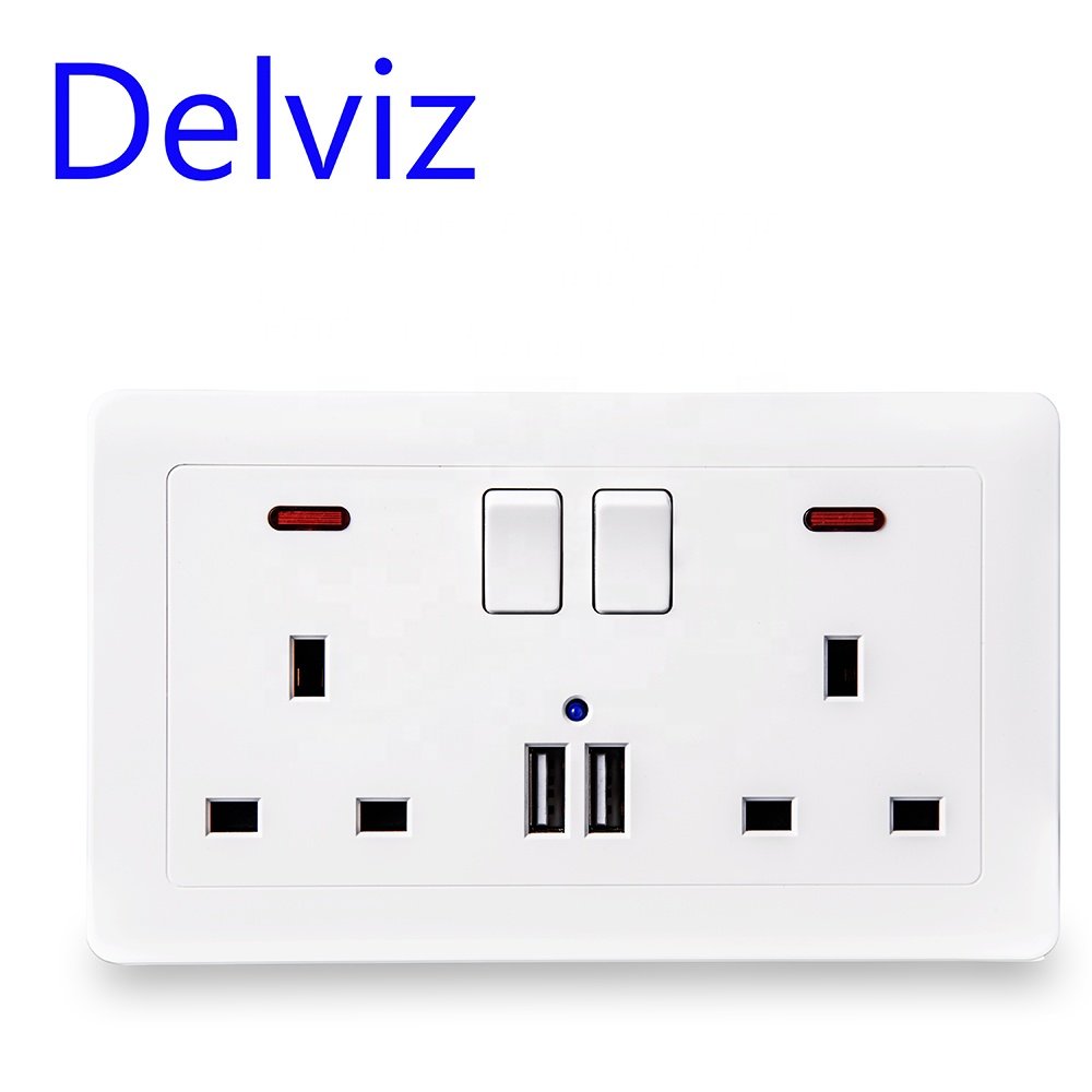 Delviz Switch controls Electric plug Outlet, 5V 2.1A Dual USB charger port, AC 110V~250V 13A UK standard Wall USB Power Socket