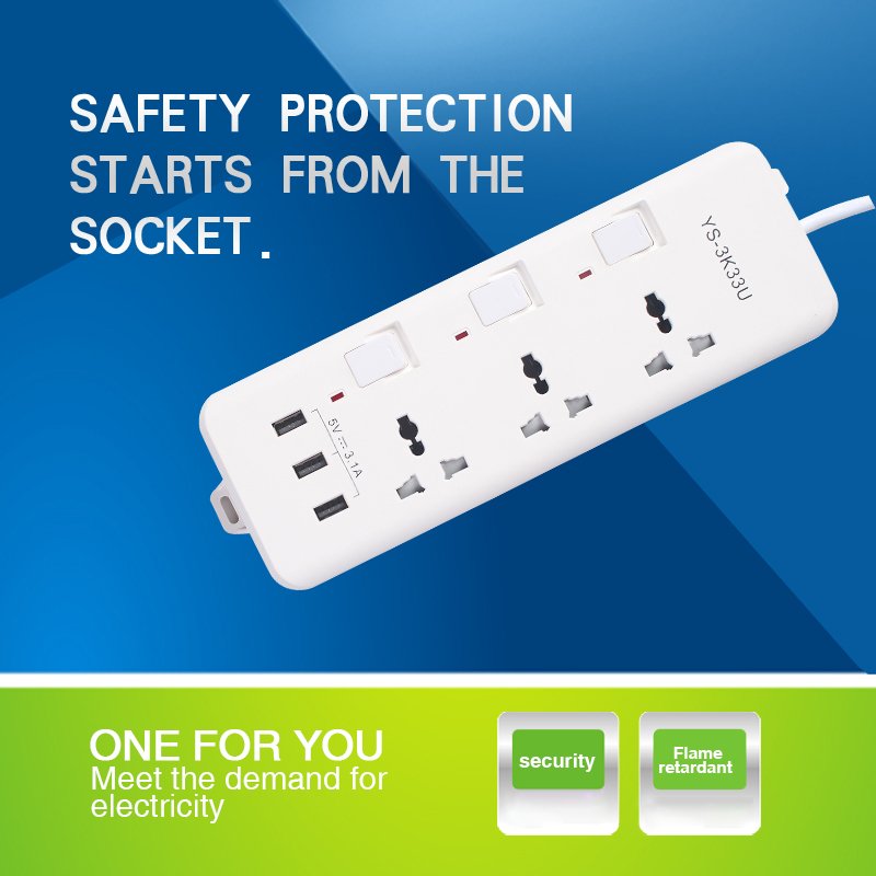 New Plug Power Board 3 Usb Charger Output 3.1a 2m Extension Cord Travel Portable Power Board,Suitable For Office Extension