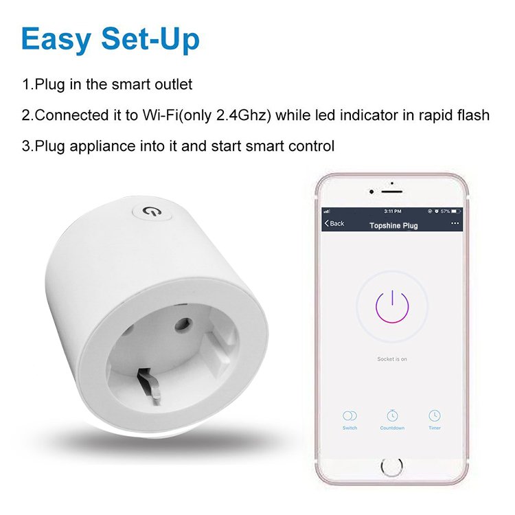 Topshine 2019 16A EU type mini Wifi Plug wifi outlet works with alexa and google home for voice control