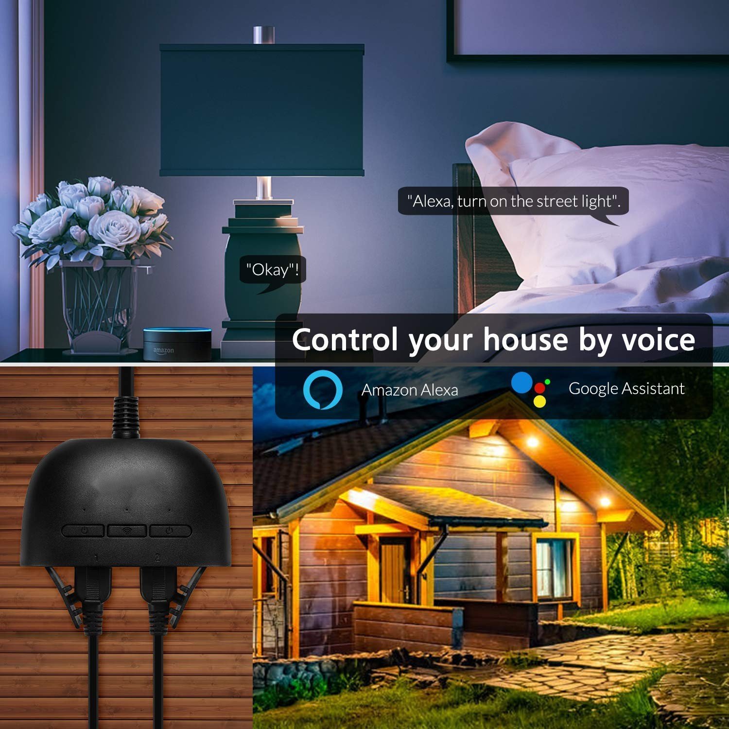 Outdoor Smart Plug,Smart Home WiFi Outlet Controlled Sockets,Voice Devices Remote Control Timer Compatible with Alex Google Home
