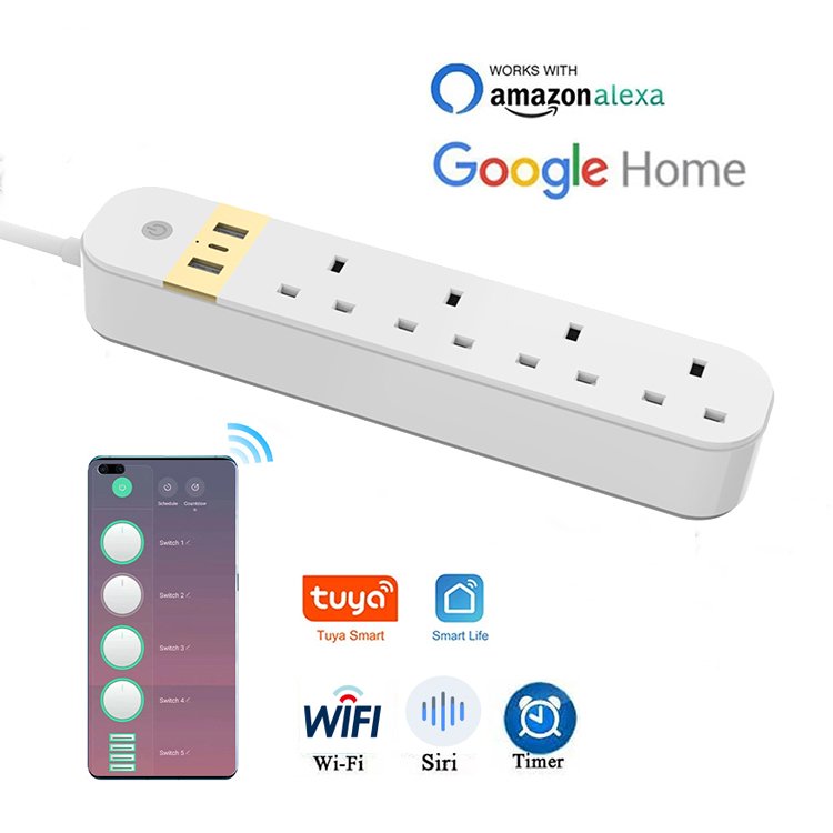 Alexa/Google Home 13A 2 USB Charging Ports tuya ac wifi Smart Power Strip