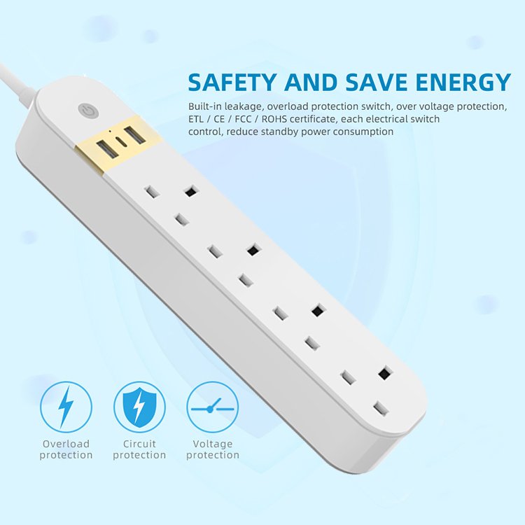 Alexa/Google Home 13A 2 USB Charging Ports tuya ac wifi Smart Power Strip