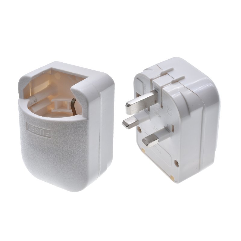 EU Schuko to UK plug adapter Round 4.8mm 2 pins to Type-G BS 3 pins Converter Adaptor 13A 250V Built-in fuse White EU elbow Plug