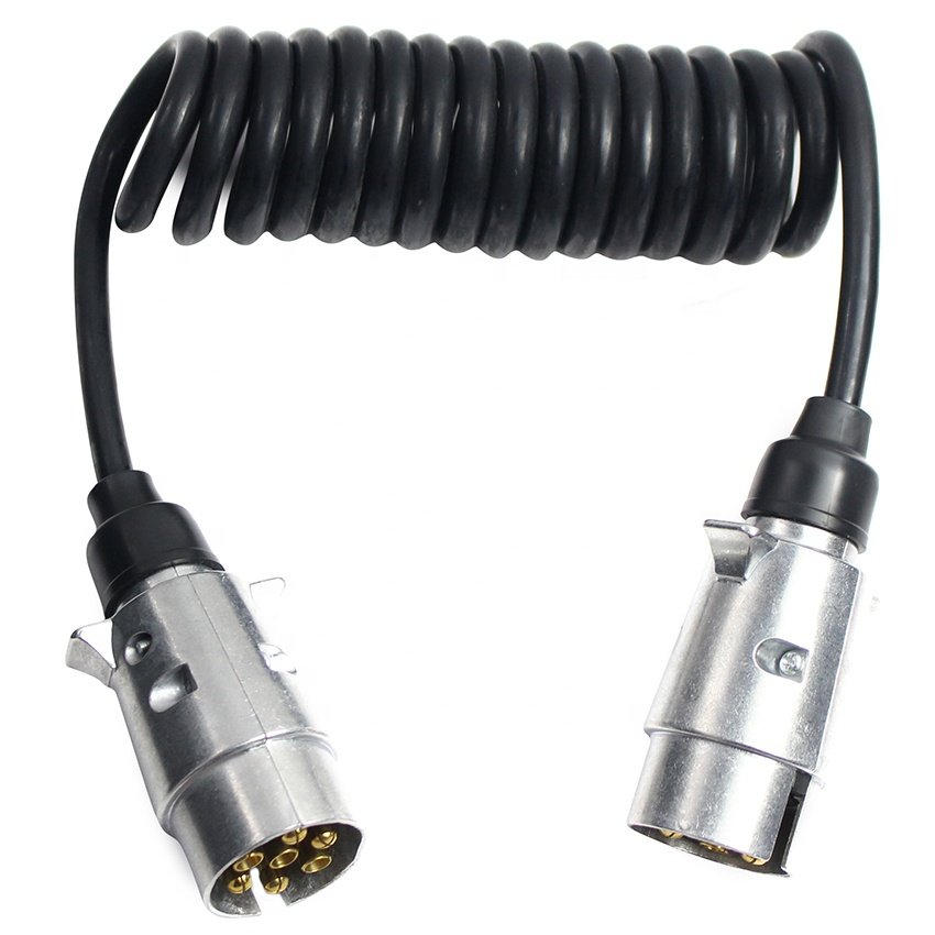 7 Pin Trailer Extension Lead Cable Metal 2M With Trailer Plug Towing Light Connector 12V For Caravan