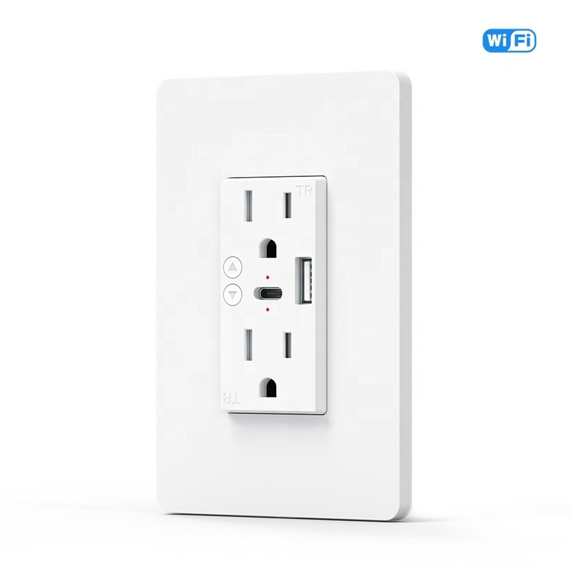 Milfra WiFi Type C and USB Charger Port In Wall WiFi Smart Wall Socket Smart USB Wall Outlet Receptacle Socket Plug with Type-C