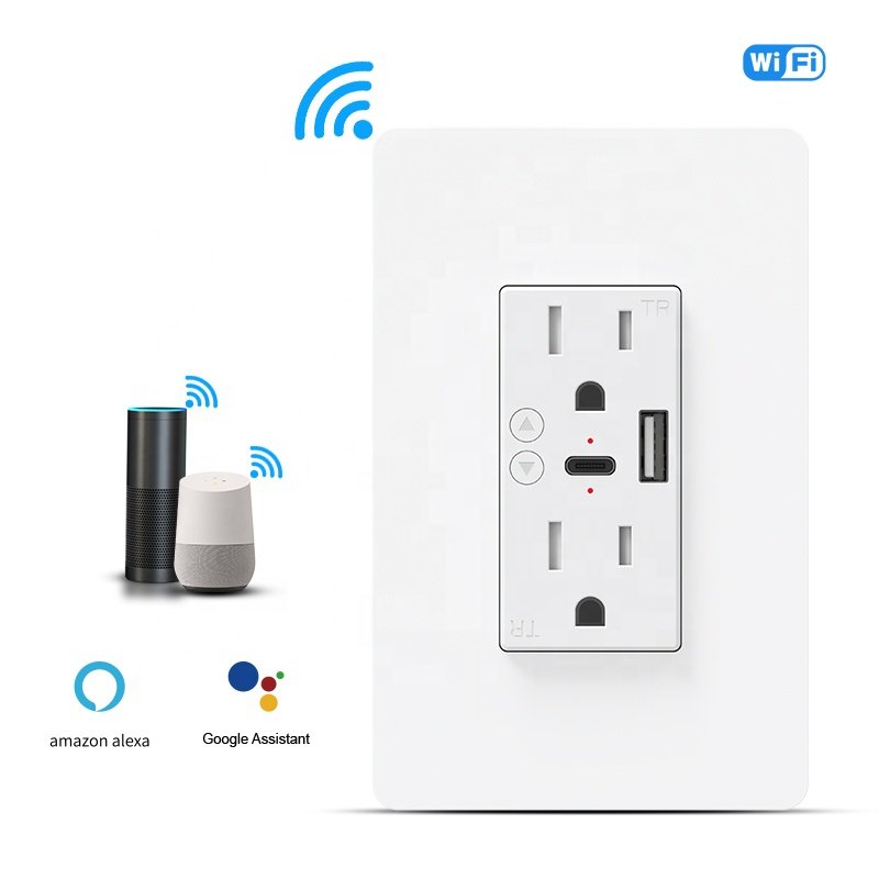 Milfra WiFi Type C and USB Charger Port In Wall WiFi Smart Wall Socket Smart USB Wall Outlet Receptacle Socket Plug with Type-C