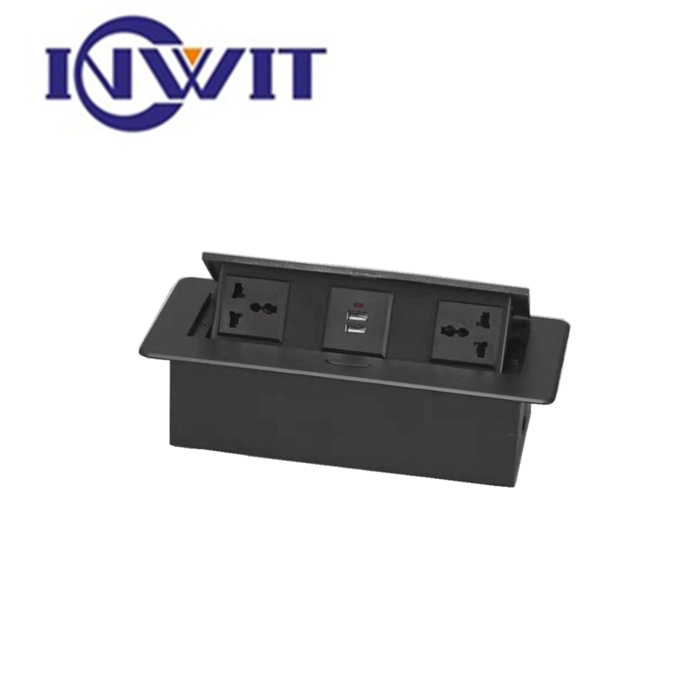 Aluminium Alloy Plate 16A Slow POP UP 2 Power CN Socket Dual USB charge port 2.1A Office Meeting Room desktop plug