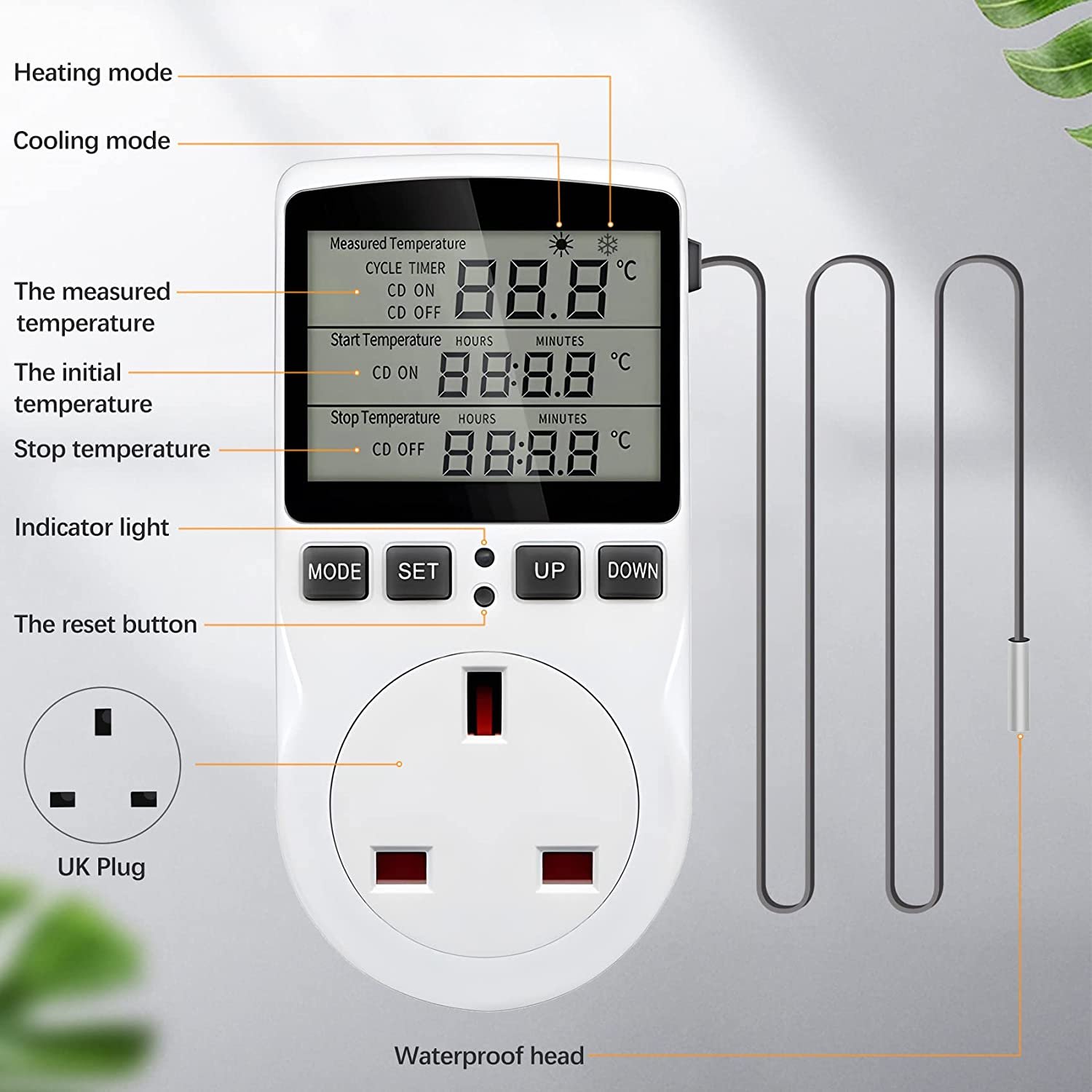 Digital Thermostat Plug socket US/AU/UK/EU 13A Electrical Timer Socket With Temperature Controller
