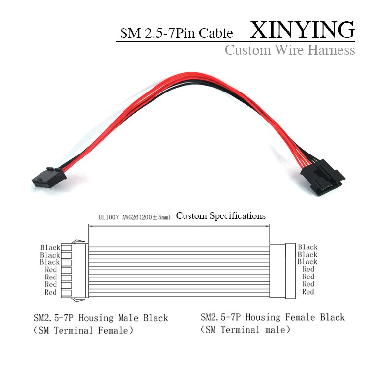 oem cable SM 2.5mm 7 pin Male Female Plug Connector 1007 AWG26 Cable harness with JST