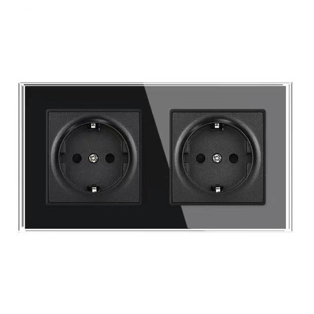EU Standard Power Wall Socket 220V 16A White Full Mirror Tempered Glass Panel Electrical Outlets Home Improvements