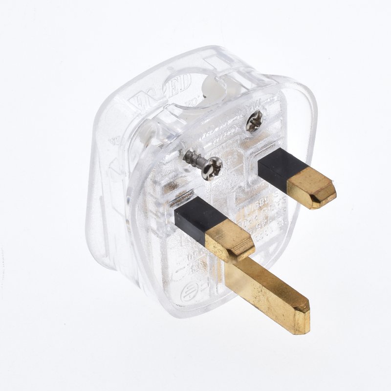 UK plug top transparent full copper 13A 250V Built-in fuse Type-G 3 pins power cord adapter For Britain United kingdom UAE