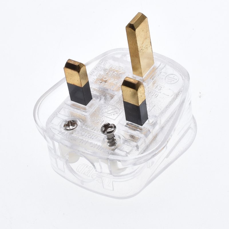 UK plug top transparent full copper 13A 250V Built-in fuse Type-G 3 pins power cord adapter For Britain United kingdom UAE